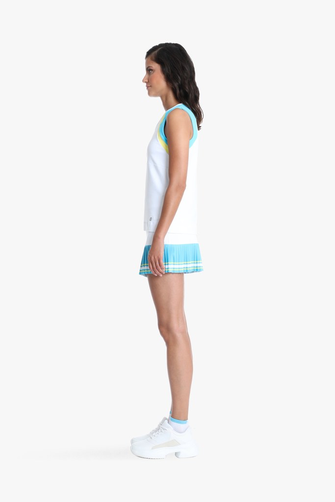 Women's White Tennis / Padel Tank Top in White / Bora Bora Blue 4801