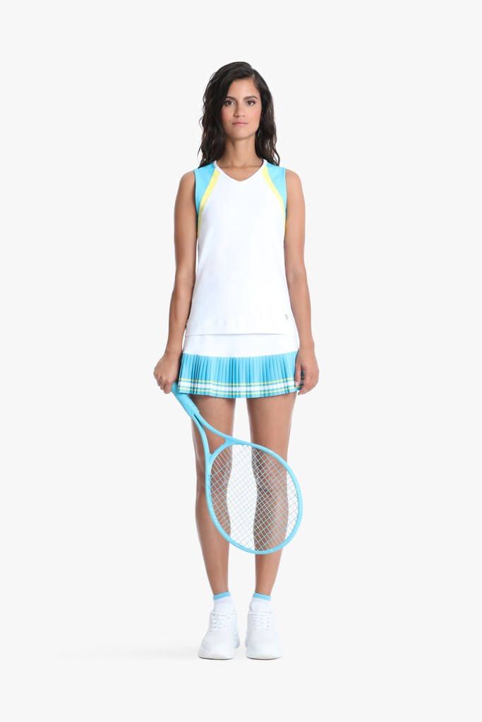 Women's White Tennis / Padel Tank Top in White / Bora Bora Blue 4801