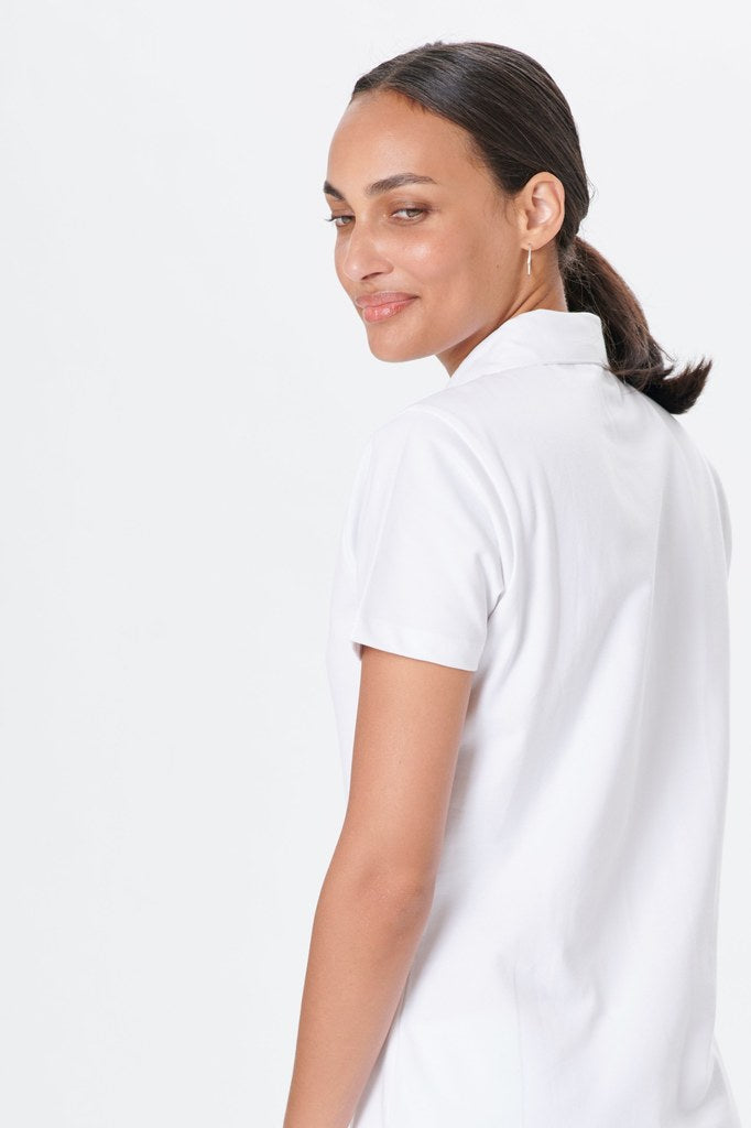 Poivre Blanc Women's Tennis Organic Stretch Cotton Pique Polo 4600 in White